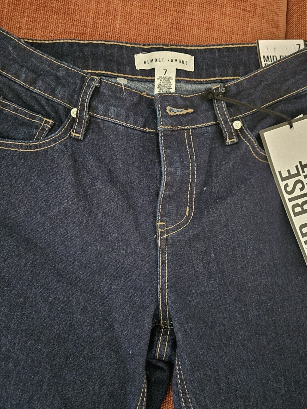 Almost Famous Women’s Dark Wash Boot Cut Mid Rise Jeans Y2K Indie Sleaze Sz 7